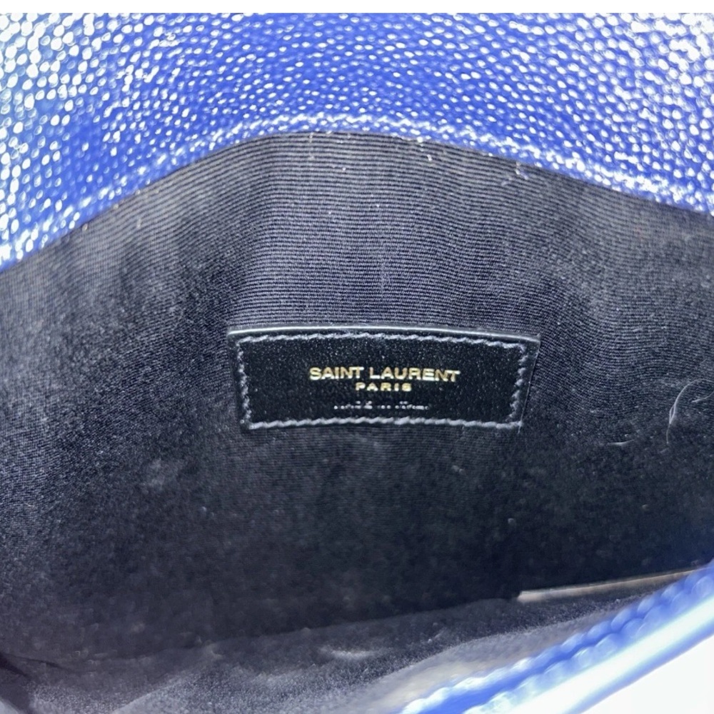 YSl Envelope Uptown Clutch with Gold Logo Navy Blue Leather - Picture 8 of 9